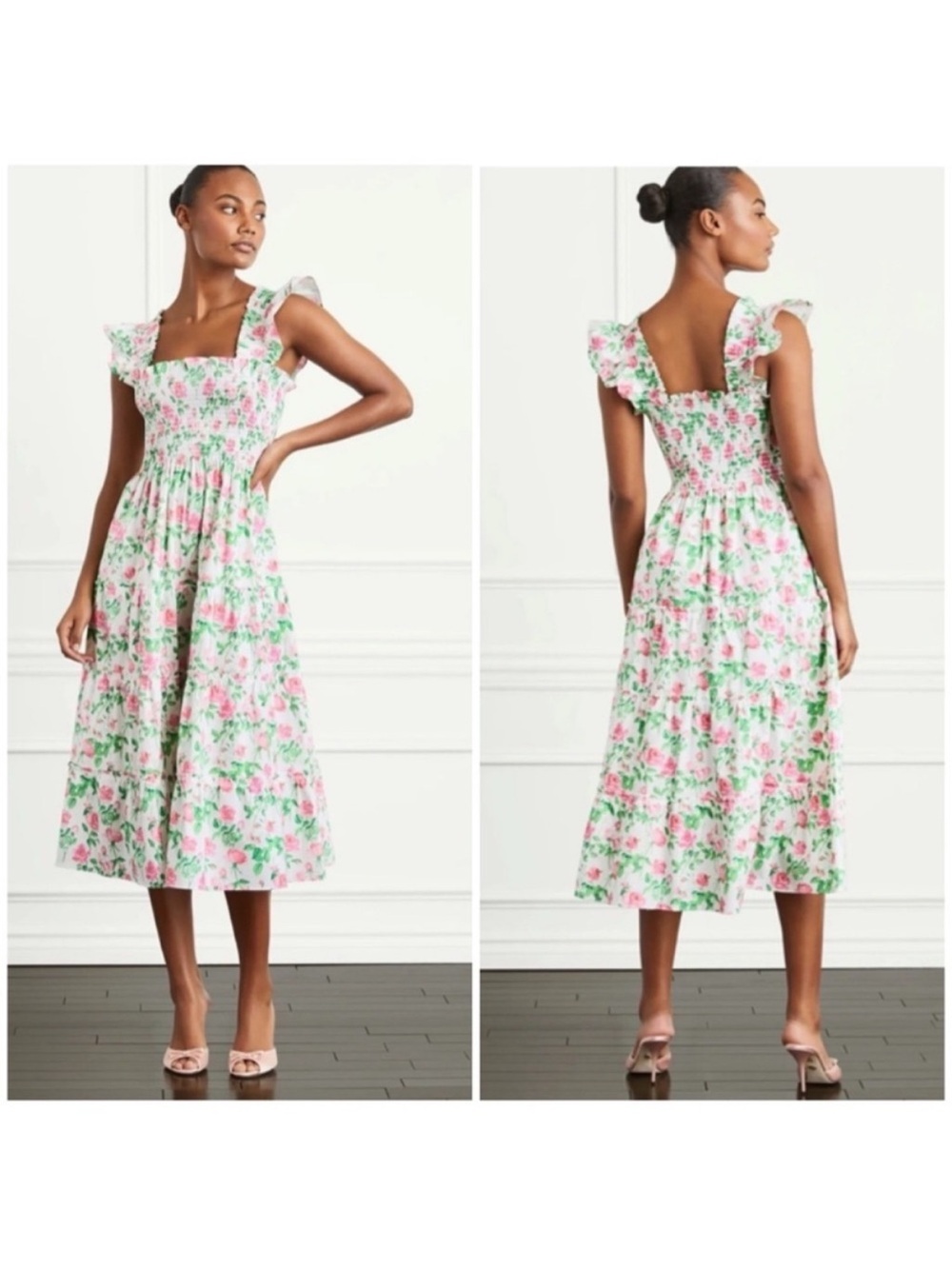 Hill House Home The Ellie Floral Nap Dress Pink Roses Poplin Size S - Picture 2 of 10